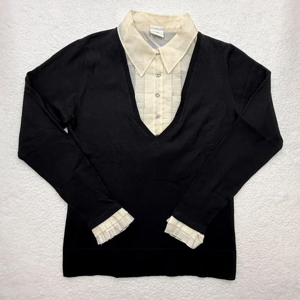 Perfect Carson‎ Kressley Sweater Blouse Insert Silk Cashmere Office Womens M